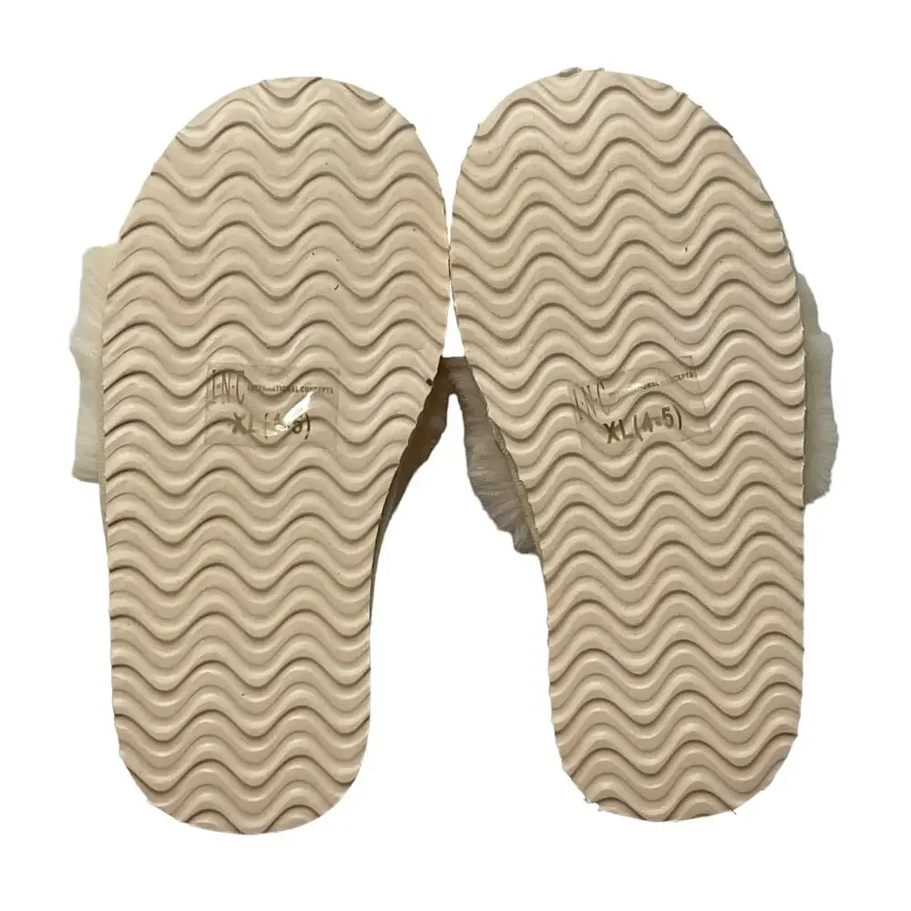 INC Girl's Fuzzy Comfy Slippers With Heel Strap Beige Size XL (4-5)